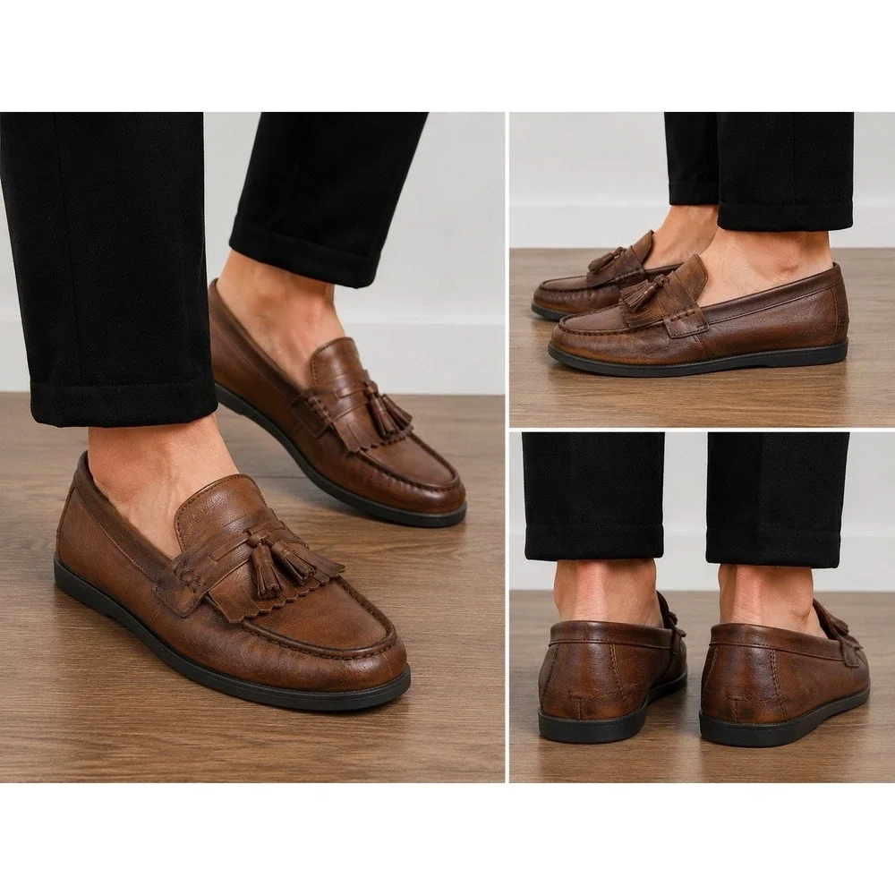 Dockers Sinclair Kiltie Tassel Loafers Mens Brown Leather Slip On Shoes Sz 10.5